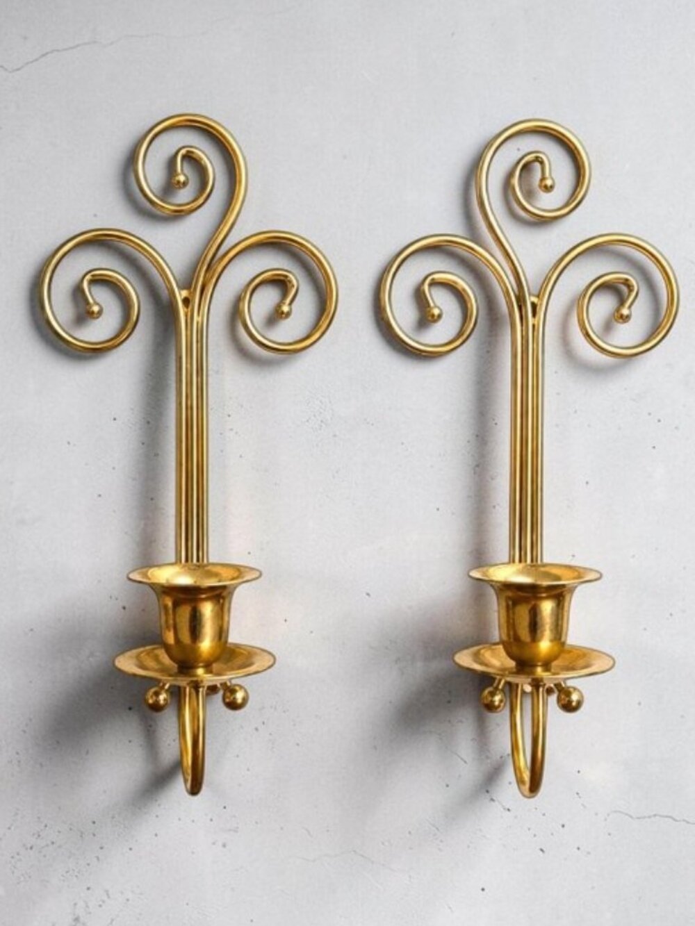 VTG Home Interiors Homco Gold Metal Scroll Wall Sconce Candle Holders Pair 11"
